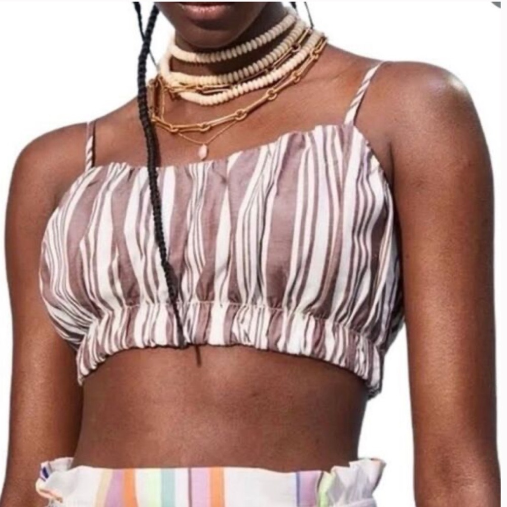 LemLem x H&M Striped Brown Crop Top Sz M